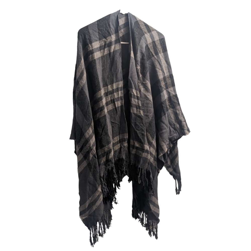 Siizu Shawl Gray Plaid Viscose OS